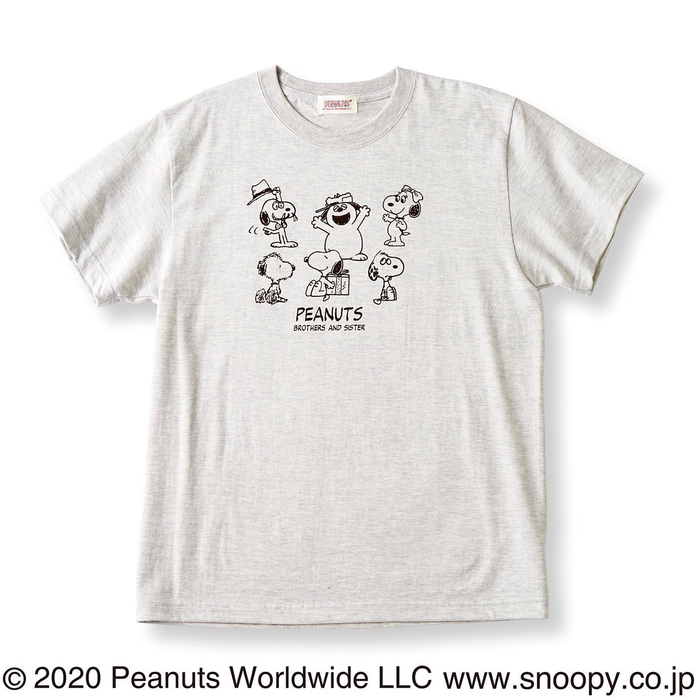 Real Stock|PEANUTS スヌーピーと仲間たち　ロゴ入りTシャツ〈スヌーピーときょうだい〉|杢（もく）カラーがベースだから一枚で着やすい！