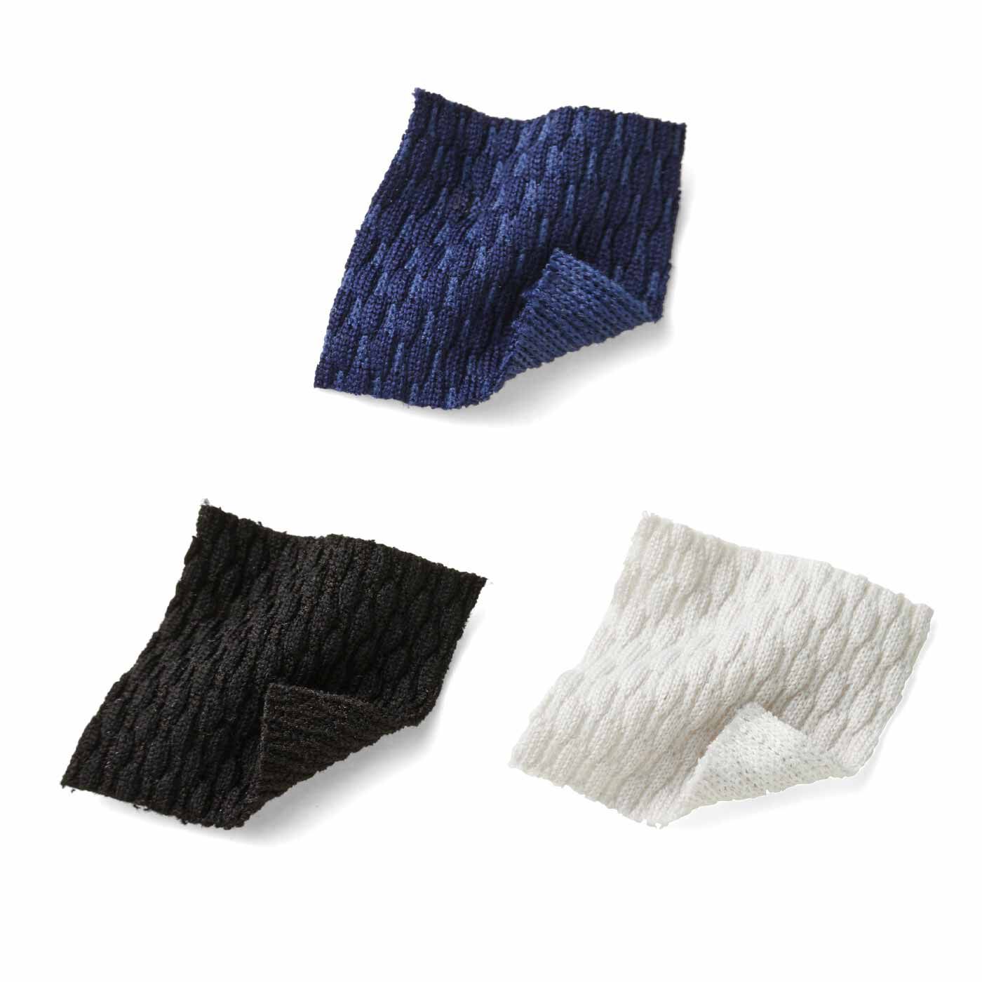 Real Stock|フラウグラット　3シーズン活躍♪ きれい見えジャカード編み柄のしなやかチュニックワンピース〈ネイビー〉|ジャカード編みの凹凸感が上品なカットソー素材。しなやかでほどよい厚みで、しわになりくい。