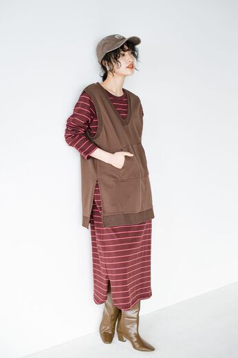 Real Stock | TWO-PIECE ワンピース＆ベスト〈ブラウン〉