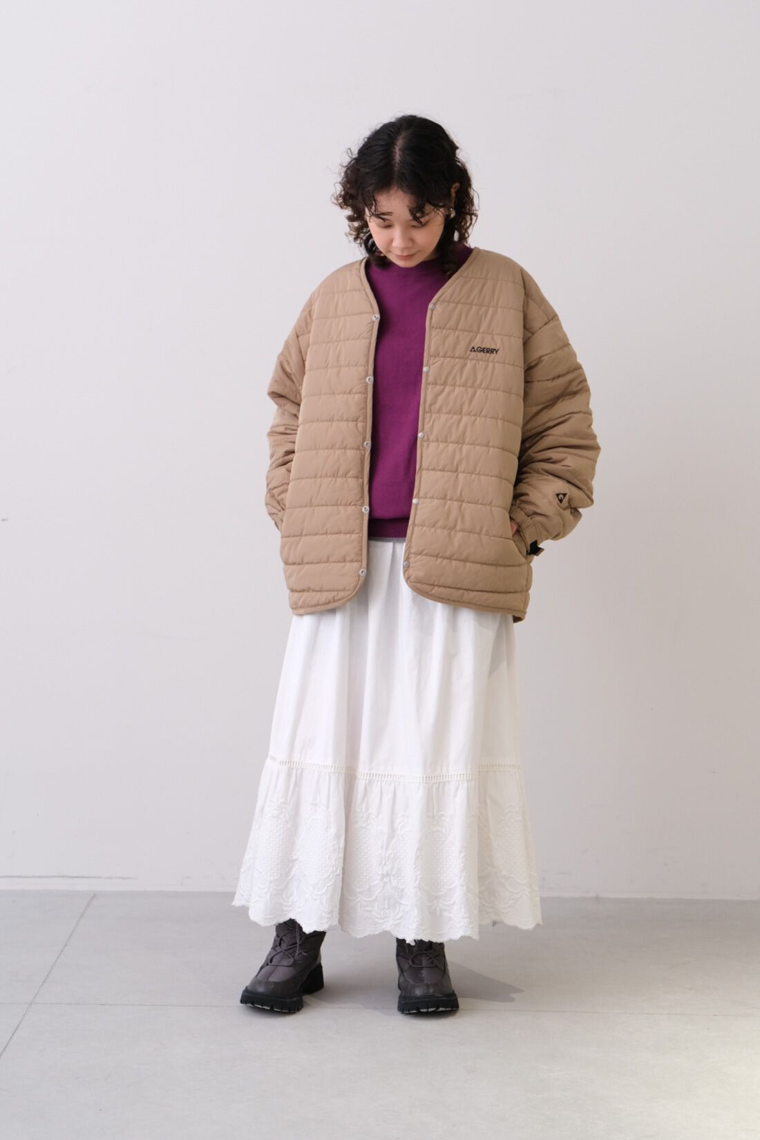 Real Stock|MEDE19F 〈SELECT〉　【GERRY】 QUILTING JACKET|2 beige　モデル身長：157cm
