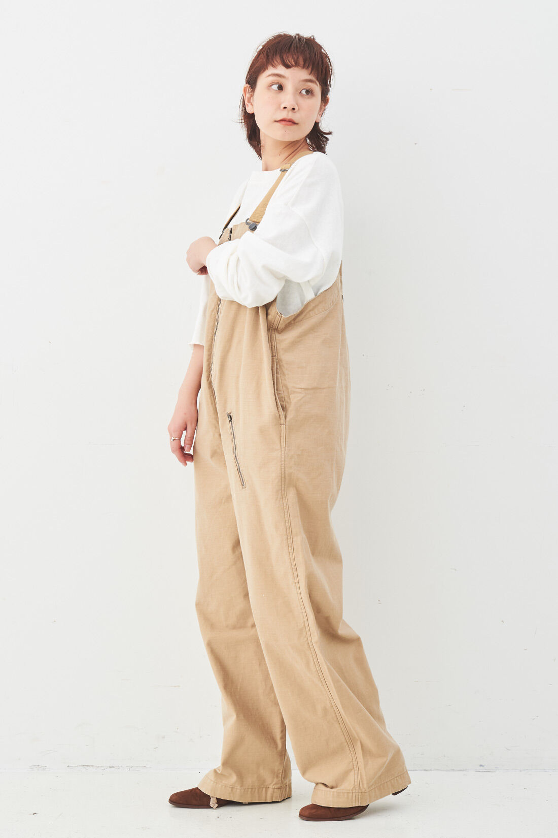 Real Stock|MEDE19F 〈SELECT〉 Lee WORK MILITARY ARMY OVERALL|2：BEIGE　モデル身長：157cm