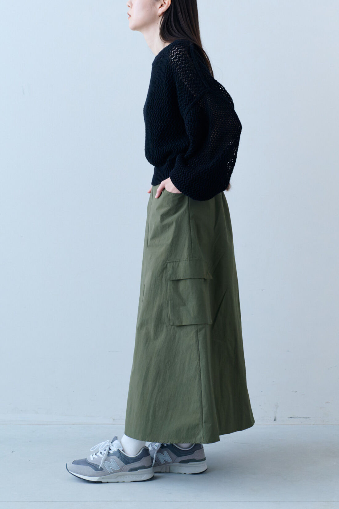 IEDIT[イディット]　大人にちょうどいい短め丈　コットンメッシュニットとタンクトップセット〈ブラック×ブラック〉