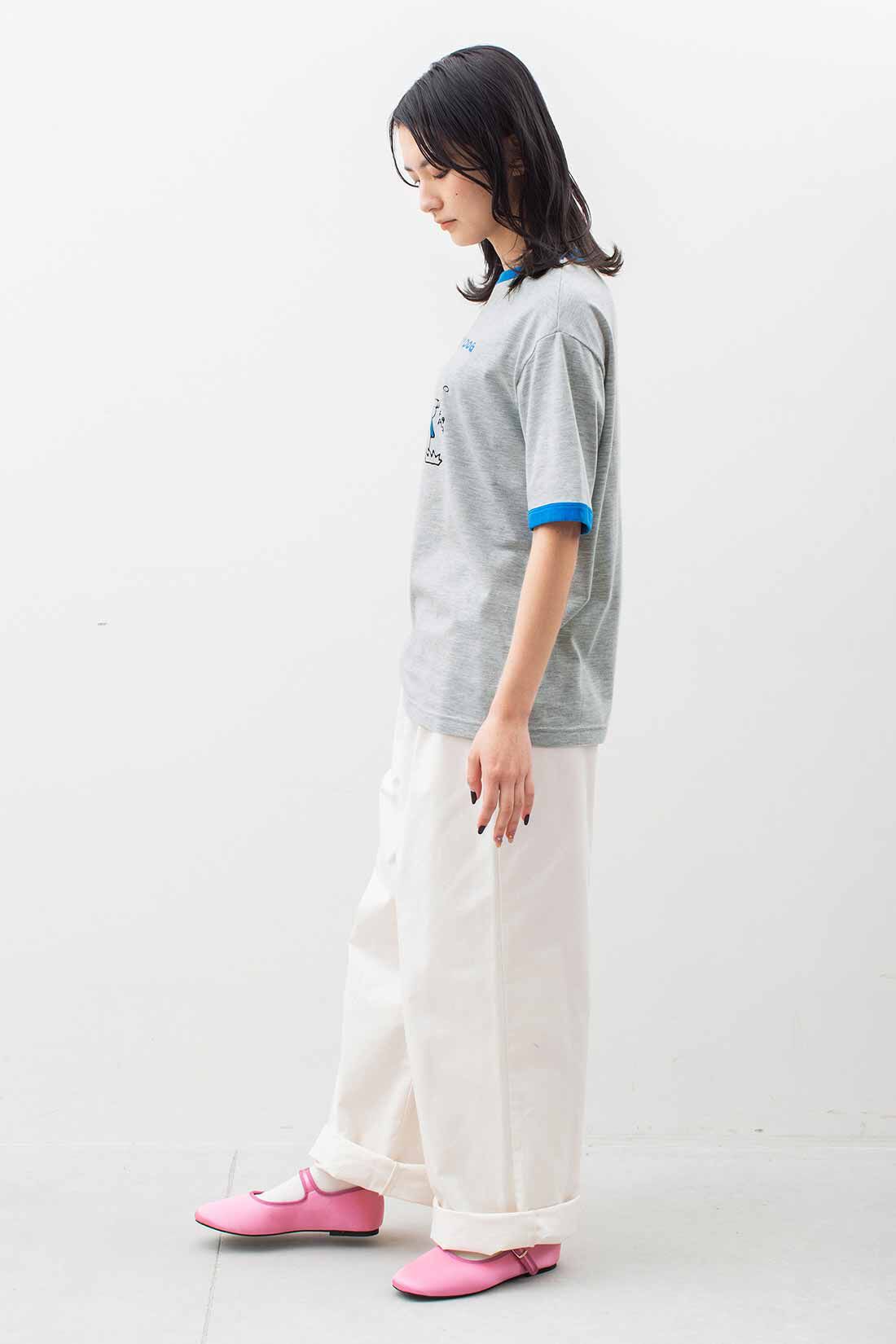 realstock [リアルストック]（Express BOX）|シモジマコラボ レトロ包装紙をとびだした ゆるっとファンシーリンガーTシャツ〈ストップペイル〉〈イヌブルー〉