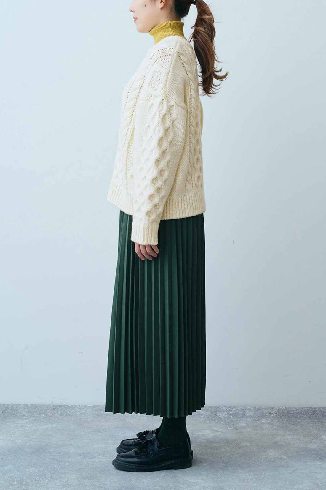 Real Stock|THREE FIFTY STANDARD　ケーブルニットカーディガン〈アイボリー〉|モデル身長：165cm　着用サイズ：M