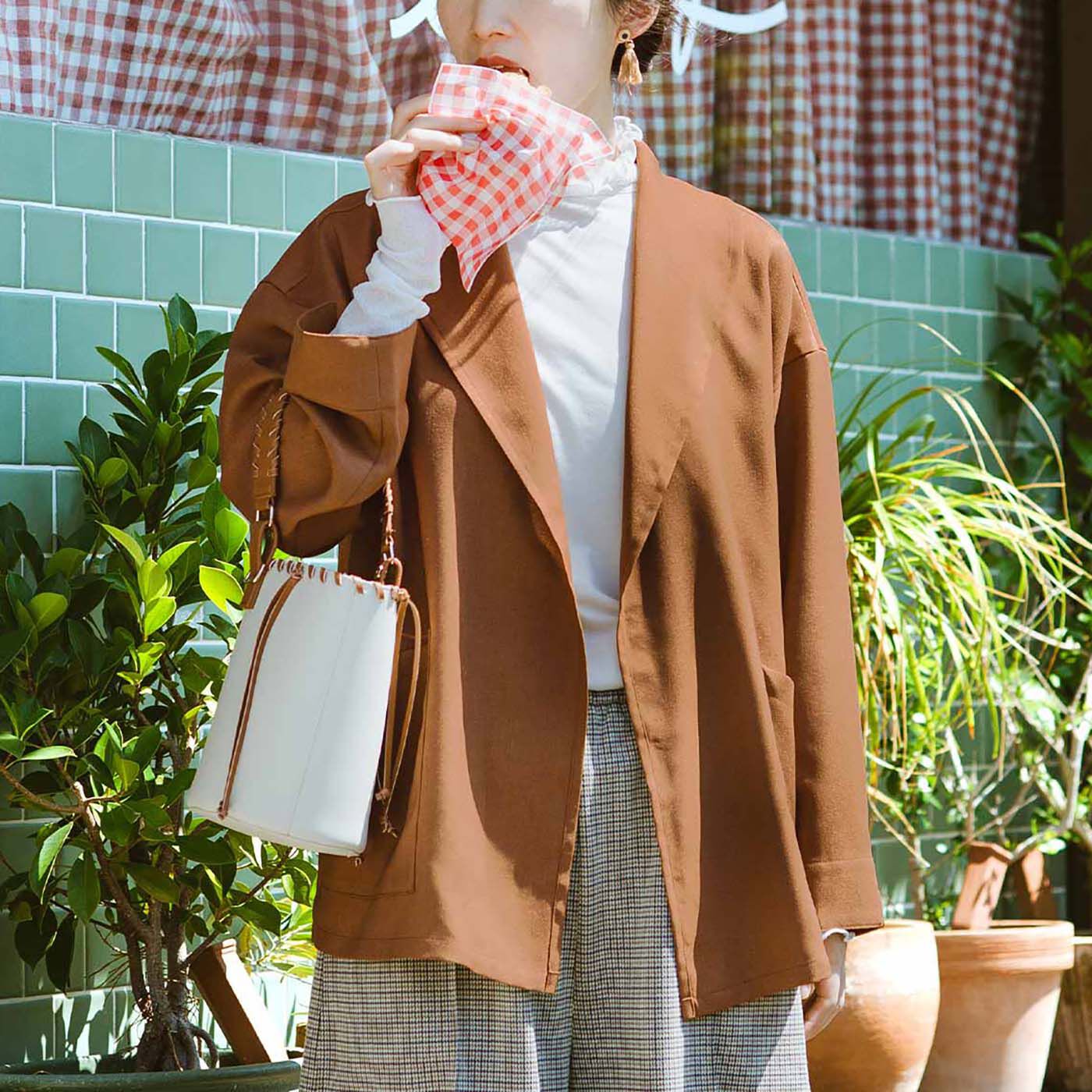 realstock [リアルストック]（Express BOX）|フラウグラット　ロングシーズン活躍♪ しなやか素材で仕立てた ジャケット風カーディガン〈キャメル〉