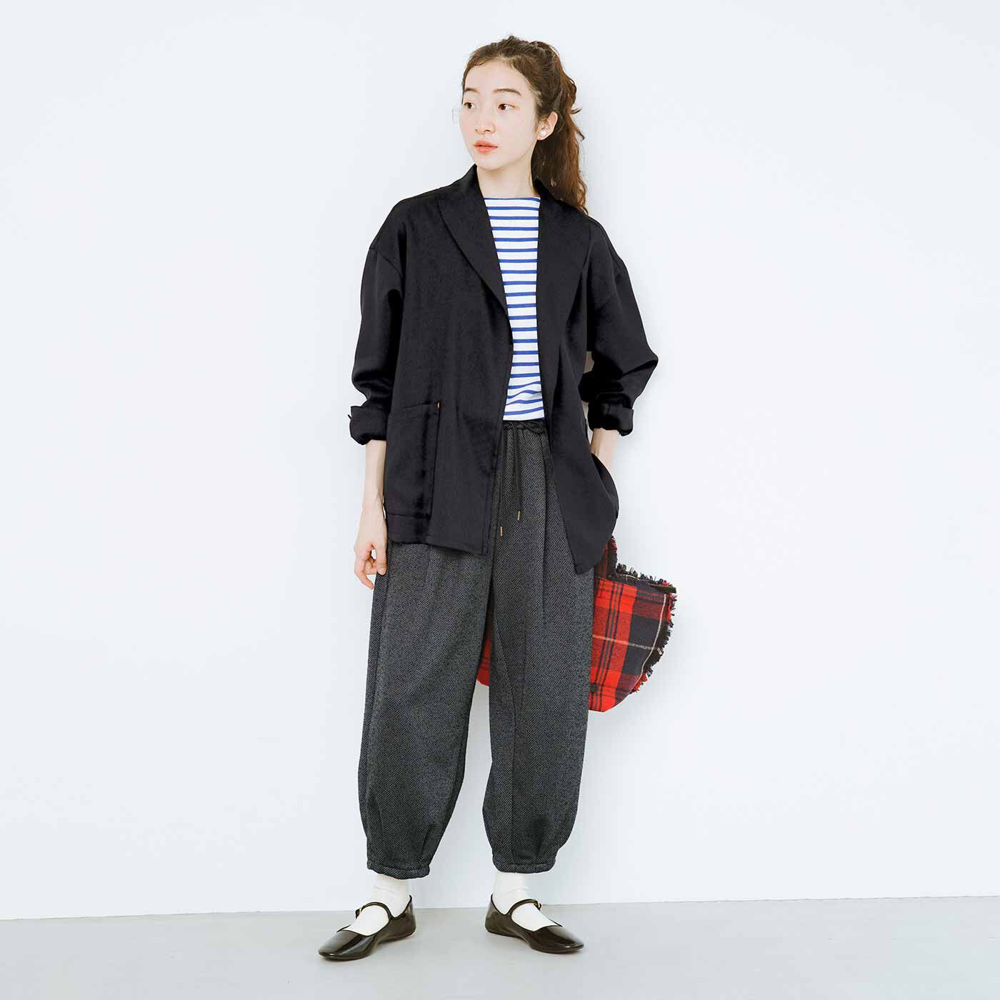 realstock [リアルストック]（Express BOX）|フラウグラット　ツイード調カットソーでらくちんきれい 裏起毛ふんわりパンツ〈グレー〉|すそのタックでぷっくりシルエットに。