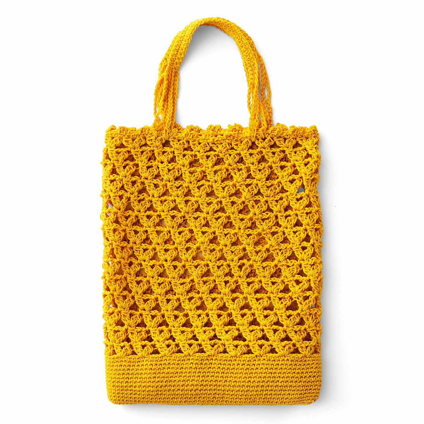 Real Stock|涼しげな編み地が自慢 透け感がおしゃれなかぎ針編みバッグ|3：サンイエローの花模様バッグ