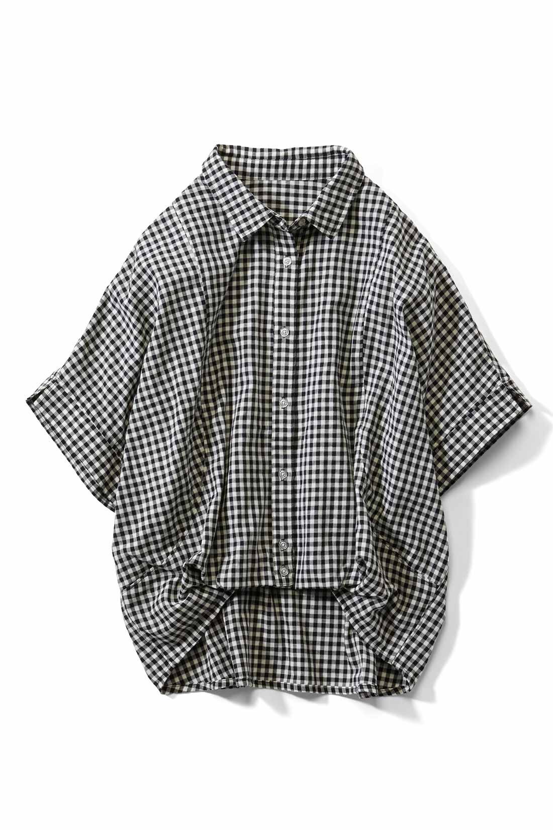 Real Stock|【3～10日でお届け】リブ イン コンフォート ふんわりダブルガーゼのナチュラルシャツ〈ギンガム〉|〈ギンガム〉