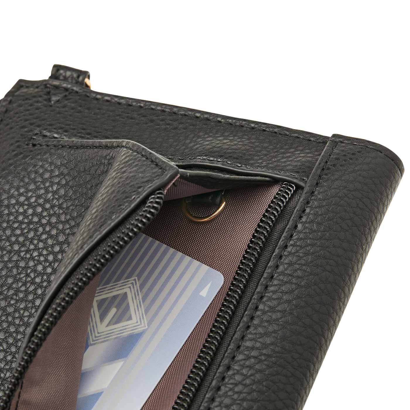 realstock [リアルストック]（Express BOX）|ラミプリュス 身のこなしスマート 手帳型ケースも収納OK クロスボディーウォレット〈マットブラック〉|Dカン付き片まちポケット　ICカードを入れるのに便利。Dカンにかぎをつないでも。