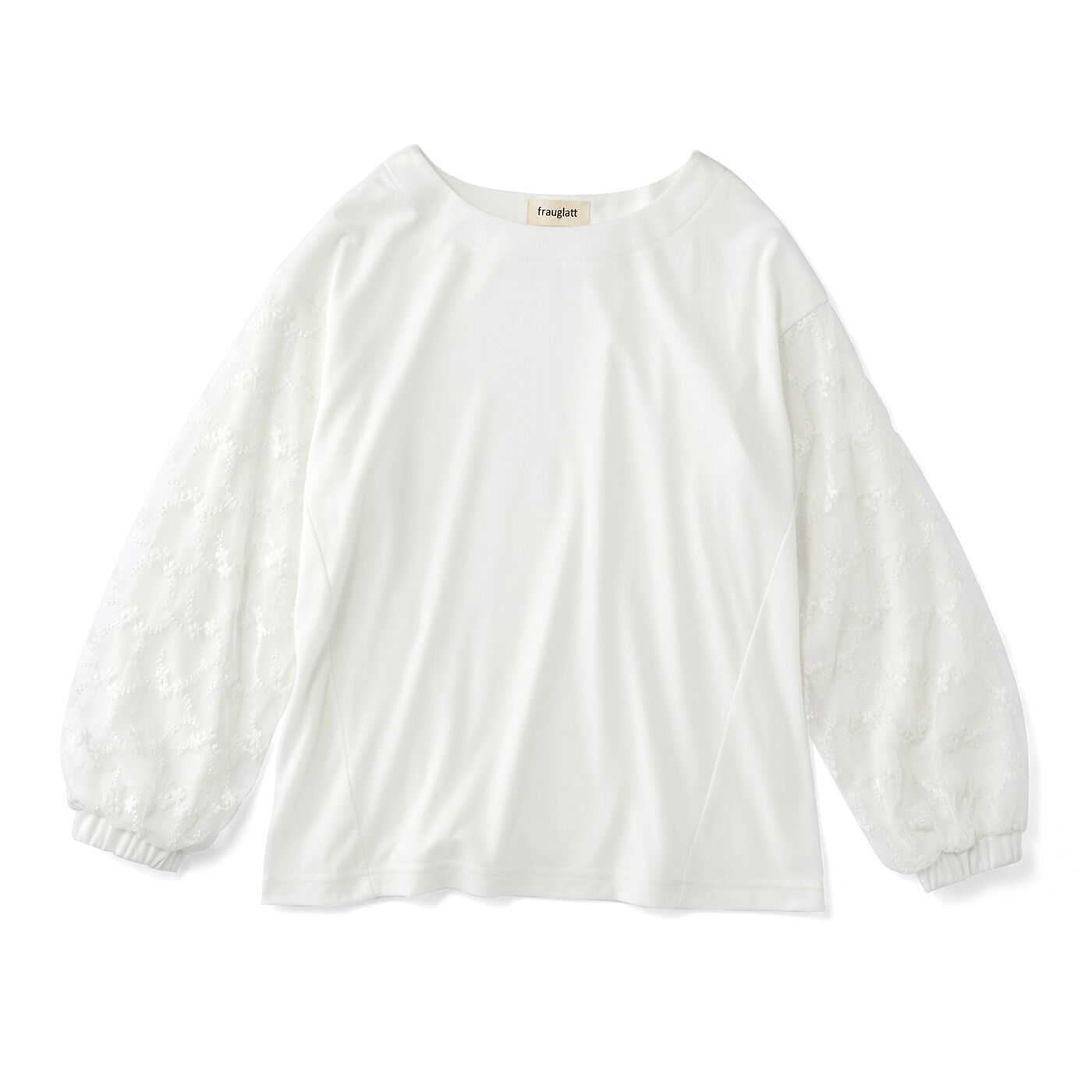 Real Stock|フラウグラット　ふんわりチュールを重ねた袖が華やか 大人の着映えカットソートップス〈ホワイト〉|〈ホワイト〉