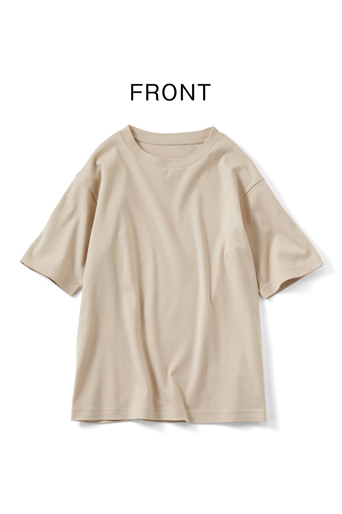 Real Stock|リブ イン コンフォート×plantica コットン100％がうれしい 花咲くフォトTシャツ〈チャコール〉|背中にプリントがあるチャコールの前面はシンプルなデザイン。　※お届けするカラーとは異なります。