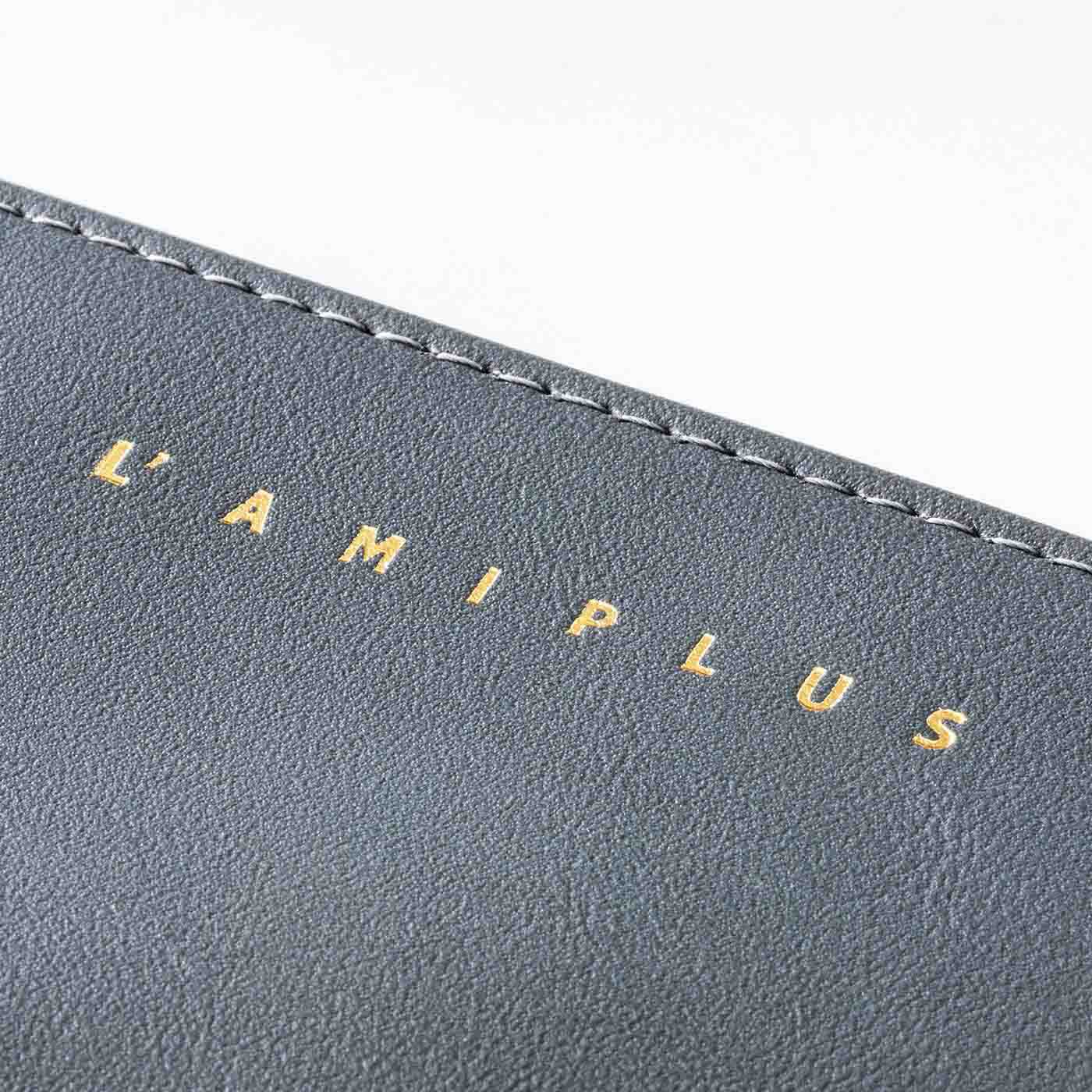 Real Stock|ラミプリュス　たくさん入って薄くてスマート L字ファスナーのパズル柄長財布|内側にL'AMIPLUSの箔（はく）押しロゴ入り ※カラーは〈1. ブルーグレー〉です。
