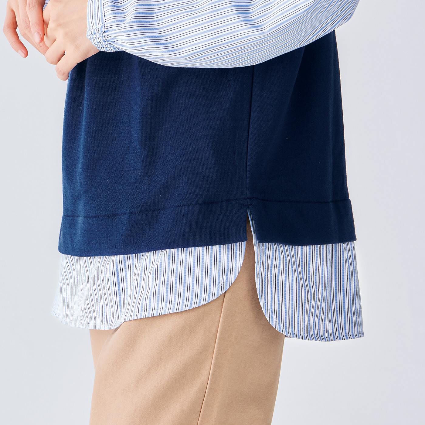 realstock [リアルストック]（Express BOX）|フラウグラット　ボトルネックですっきりきれい見え♪　一枚でシャツ重ね着風スウェットトップス〈グレージュ〉|サイドはスリットを入れ、動きやすく。　※お届けするカラーとは異なります。