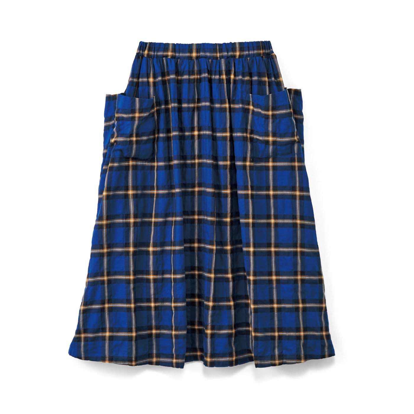 Real Stock|el:ment　ヘリンボーンチェックの播州織生地が魅力 マルチポケットロングスカート|大きめの仕切りポケットが左右に4つ。