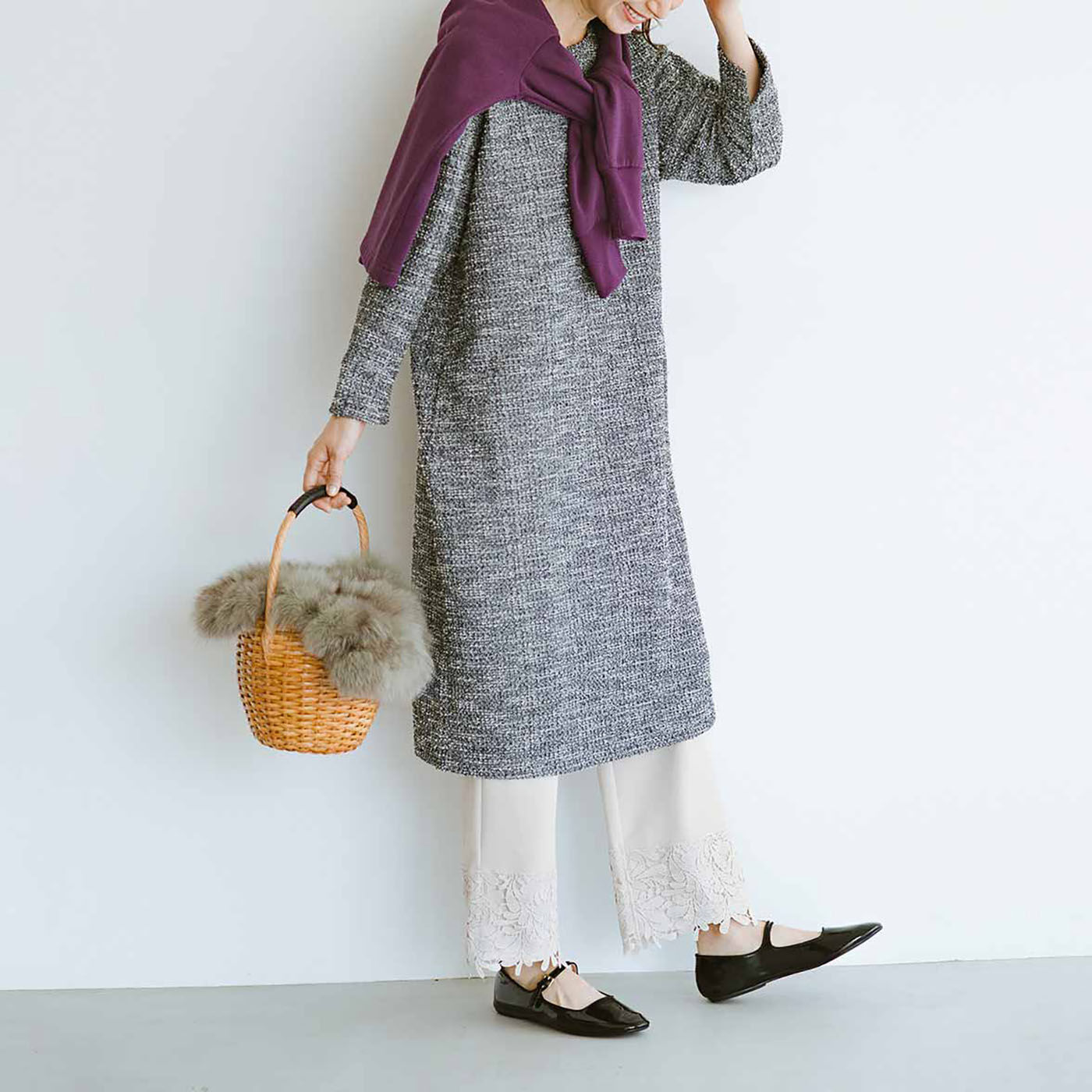 realstock [リアルストック]（Express BOX）|フラウグラット　重ね着に便利♪ 足もと華やか 大人のすそレース裏起毛パンツ〈アイボリー〉