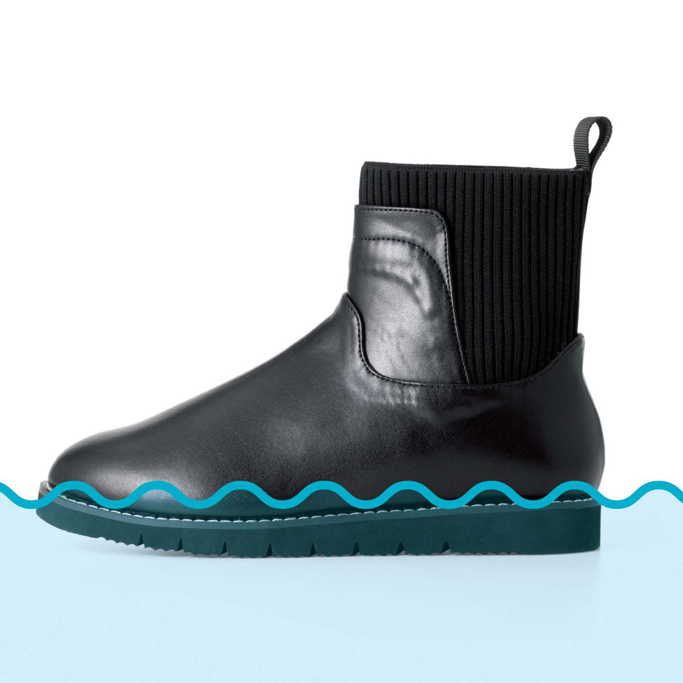 Real Stock|UP.de　きちんと見えるのにするんと履ける らくちんニット遣いの防水仕様ブーツ|【生活防水仕様】 多少の雨でも水ぬれを気にせず履けます。
