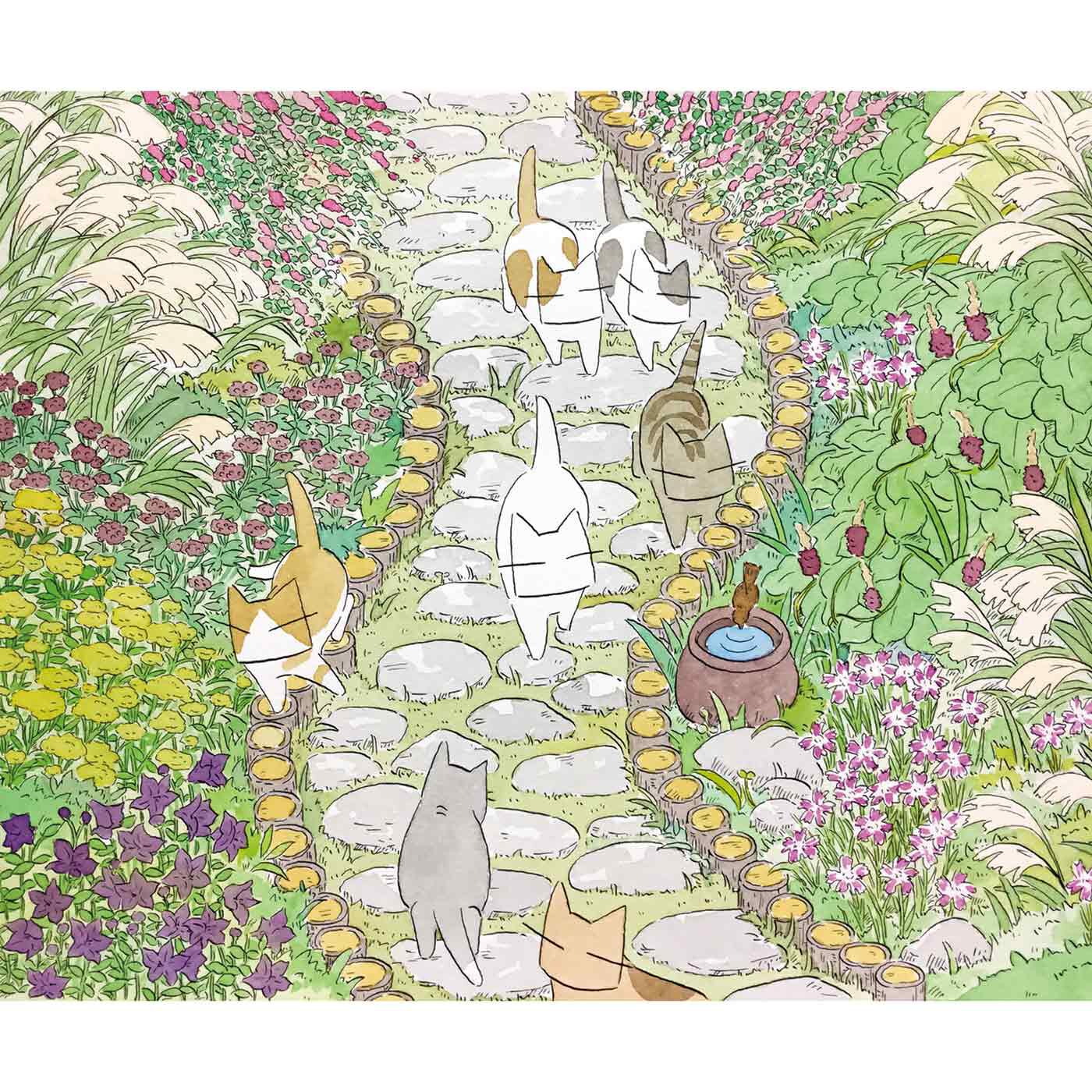 Real Stock|日本画家久保智昭さんとつくった　猫とお花の季節のクリアファイルセット|タイプ8：秋の七草の庭と猫
