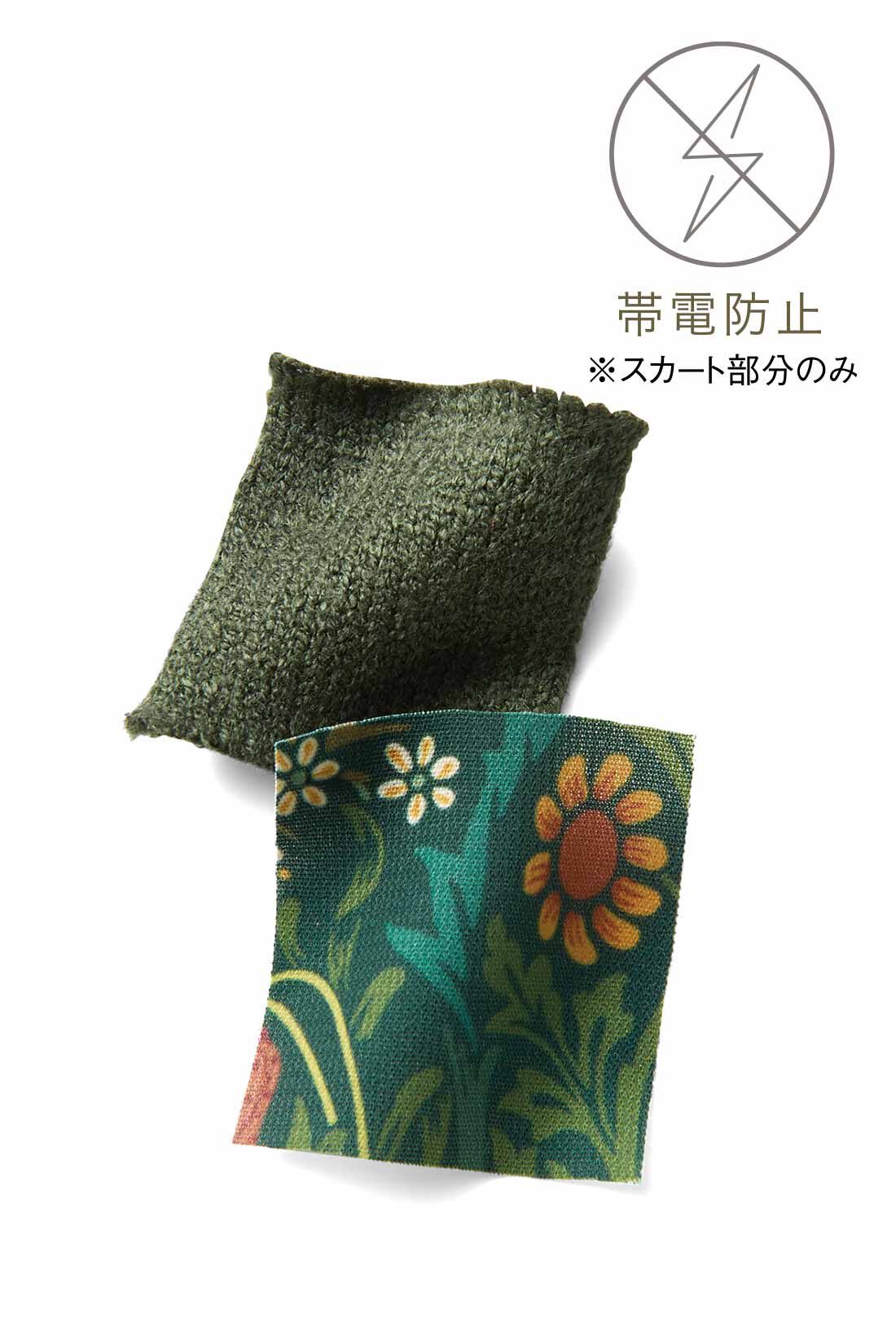 Real Stock|【3～10日でお届け】リブ イン コンフォート 大人モリスの世界 華やかなニット切り替えワンピース〈モリスシーウィードネイビー〉|お届けするカラーとは異なります。