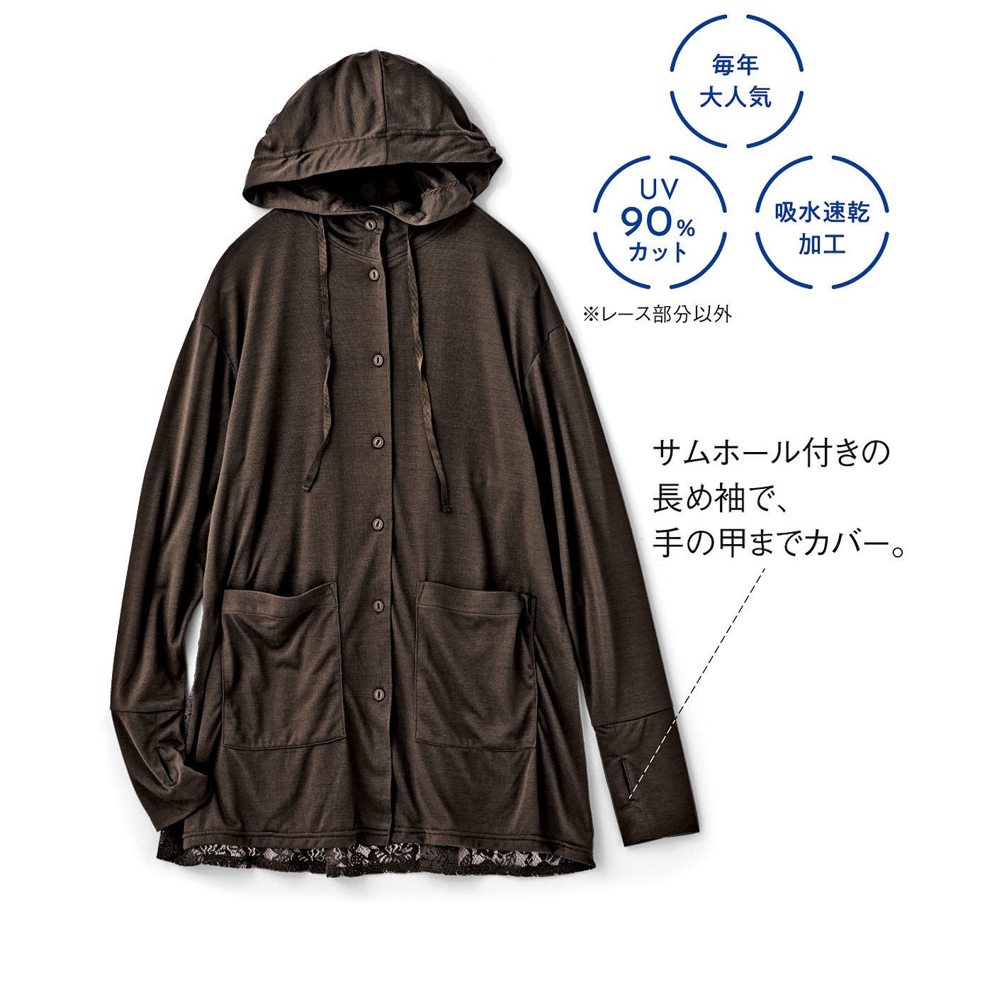realstock [リアルストック]（Express BOX）|UP.de　華やかバックレースで風通る　涼やかUVパーカー〈ブラック〉|お届けするカラーとは異なります。