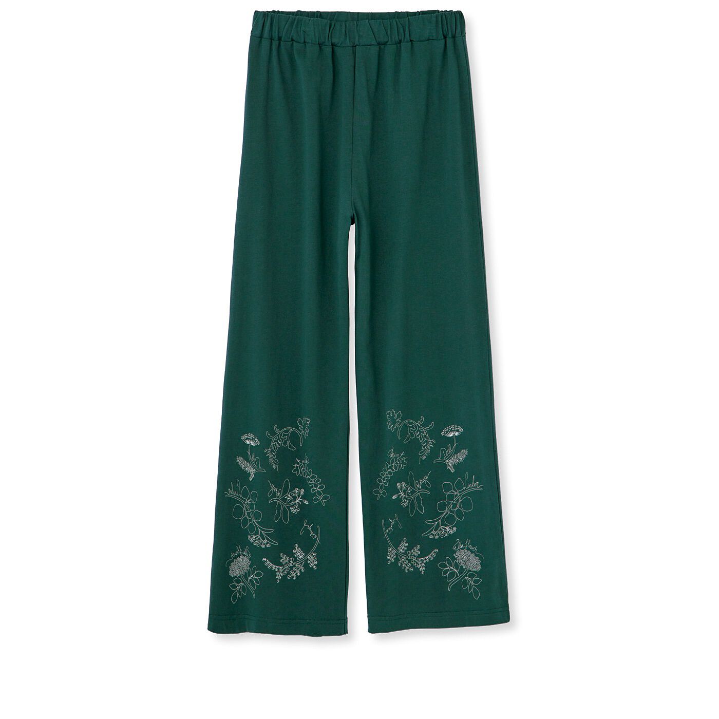 Real Stock|el:ment×山本祐布子　暮らしの植物で足もと華やぐ　コットン１００％のきれいめ　カットソーパンツ〈UV対策〉〈ディープグリーン〉|〈ディープグリーン〉ウエストは総ゴムで快適に。