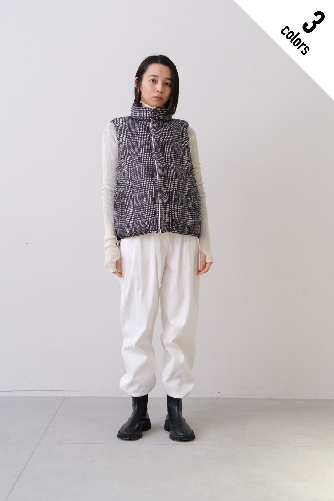 realstock [リアルストック]（Express BOX）|MEDE19F 〈SELECT〉　【GERRY】 REVERSIBLE VEST|2 beige×glen check　モデル身長：168cm