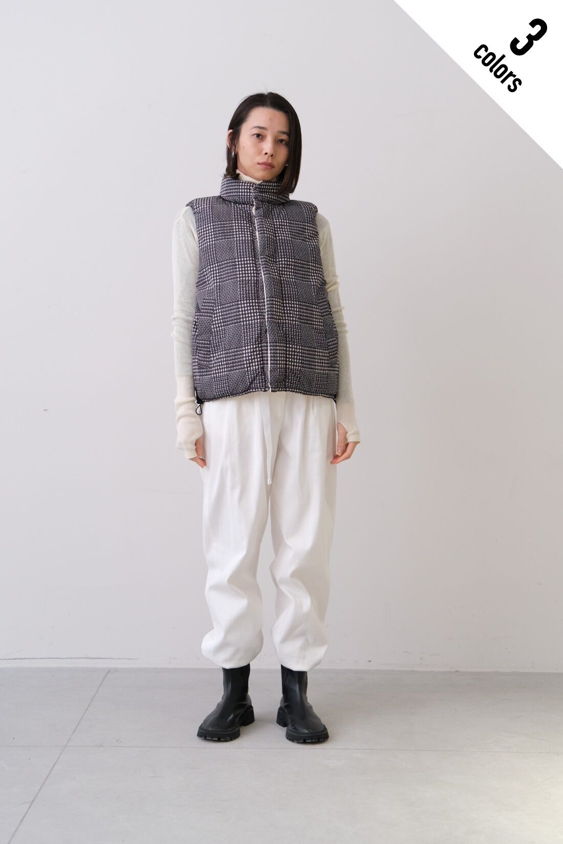 Real Stock|MEDE19F 〈SELECT〉　【GERRY】 REVERSIBLE VEST|2 beige×glen check　モデル身長：168cm