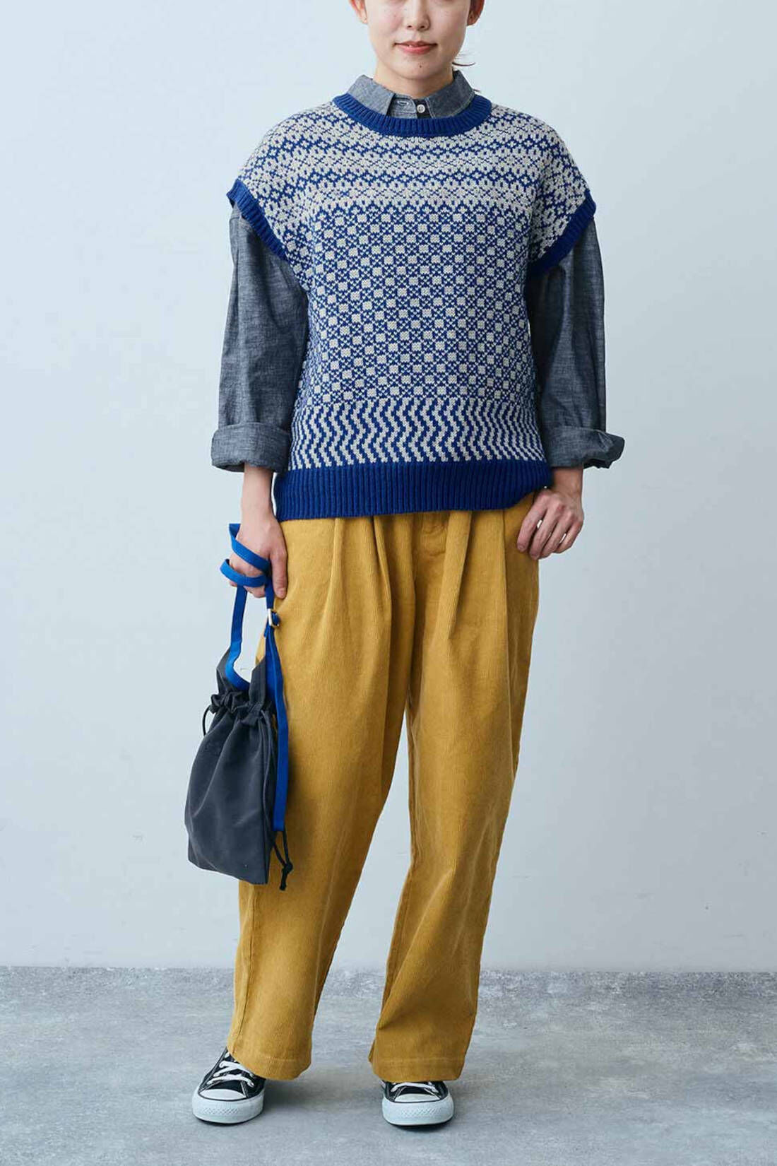 Real Stock|THREE FIFTY STANDARD　シャンブレーのシャツジャケット|モデル身長：165cm　着用サイズ：M