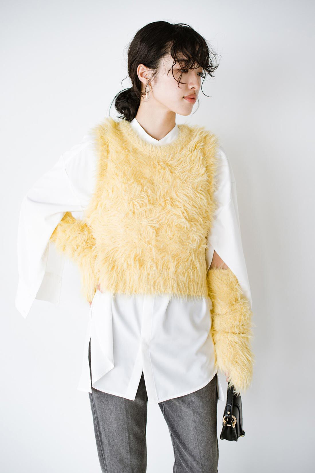 Real Stock|ｈａｃｏ！×ＮＯＫＩ 花をまとうコラボシリーズ【糸菊】ふわっふわのニット＆アームウォーマー〈イエロー〉