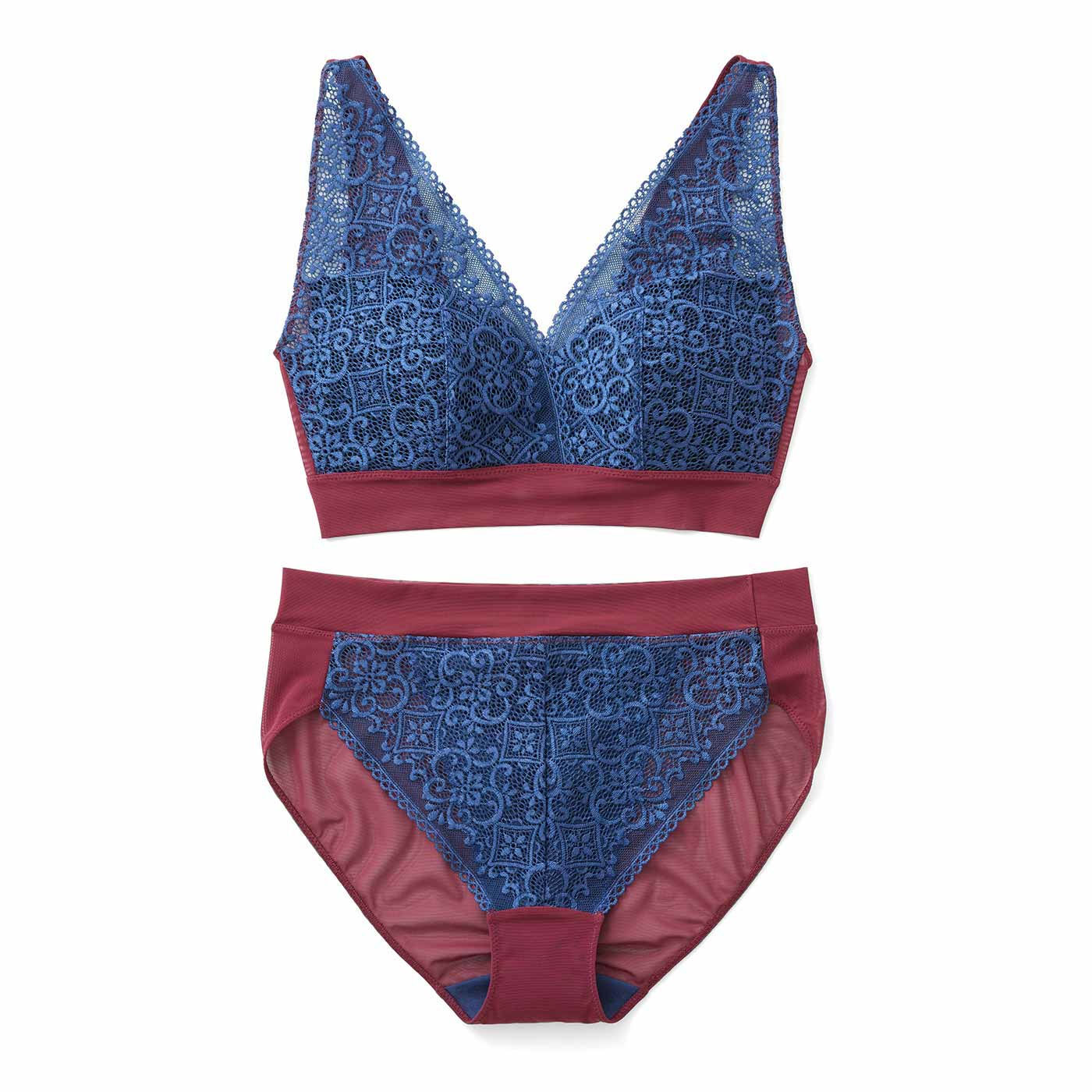 realstock [リアルストック]（Express BOX）|flufeel Resort Edition クロダレースを贅沢（ぜいたく）にあしらった 旅気分のブラ＆ショーツ〈LL・3L〉〈インディゴ〉|〈インディゴ〉