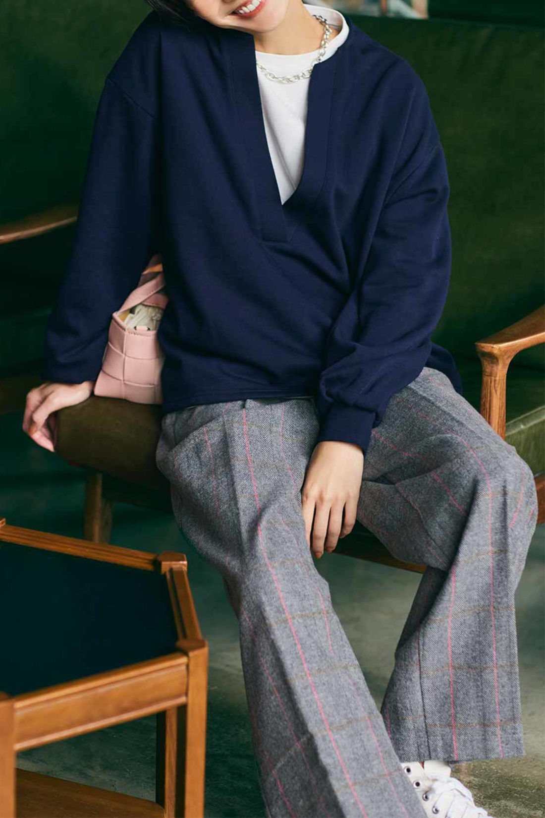 Real Stock|IEDIT[イディット]　コットン100％の起毛素材で肌心地やさしいチェックワイドパンツ〈グレーチェック〉