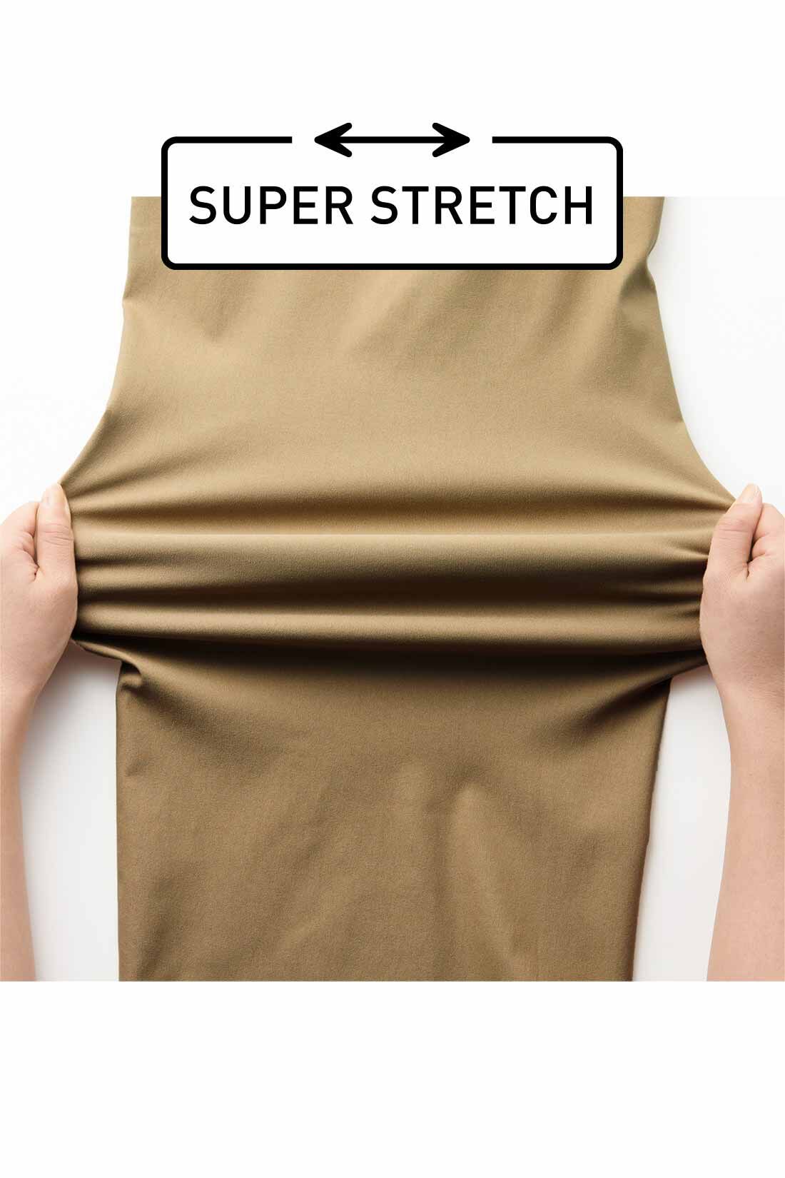 Real Stock|リブ イン コンフォート　まるではいてないみたい!? すっきり美脚！ スーパー伸び軽パンツ〈ガウチョ〉〈ベージュ〉|軽やかでぐーんと伸びのいい素材。キックバックよく、ひざが出にくい。