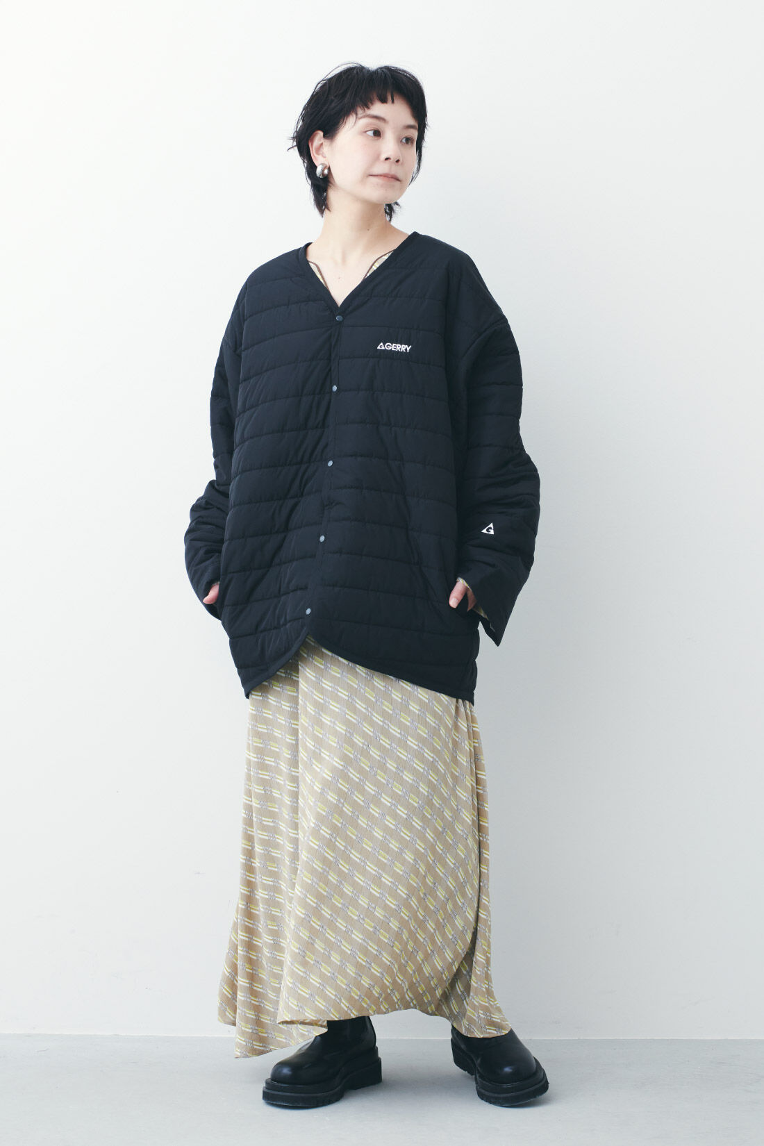 Real Stock|MEDE19F 〈SELECT〉 GERRY INNER CARDIGAN|1：BLACK　モデル身長：157cm