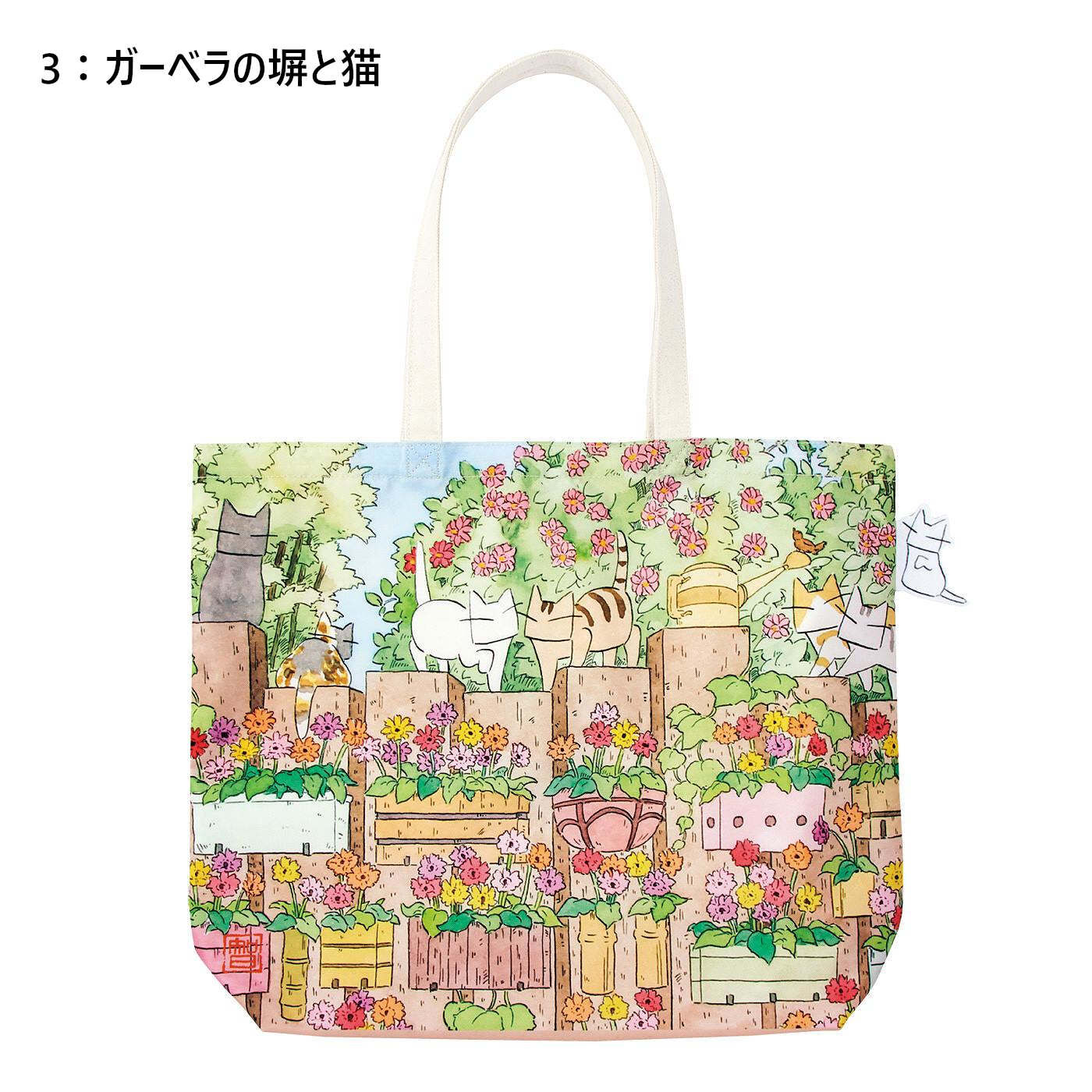 Real Stock|日本画家 久保智昭さんとつくった　猫とお花の季節のトートバッグ|〈ガーベラの塀と猫〉