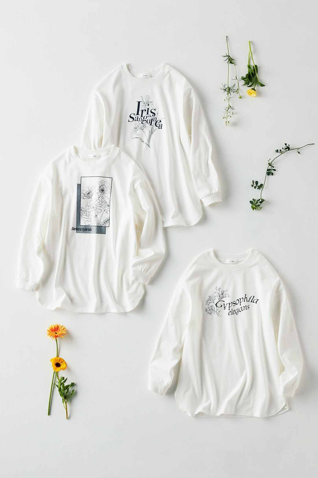 realstock [リアルストック]（Express BOX）|Live love cotton（R）プロジェクト IEDIT[イディット]　大人のためのモノトーンフラワーロゴプリントTシャツ〈アヤメ〉