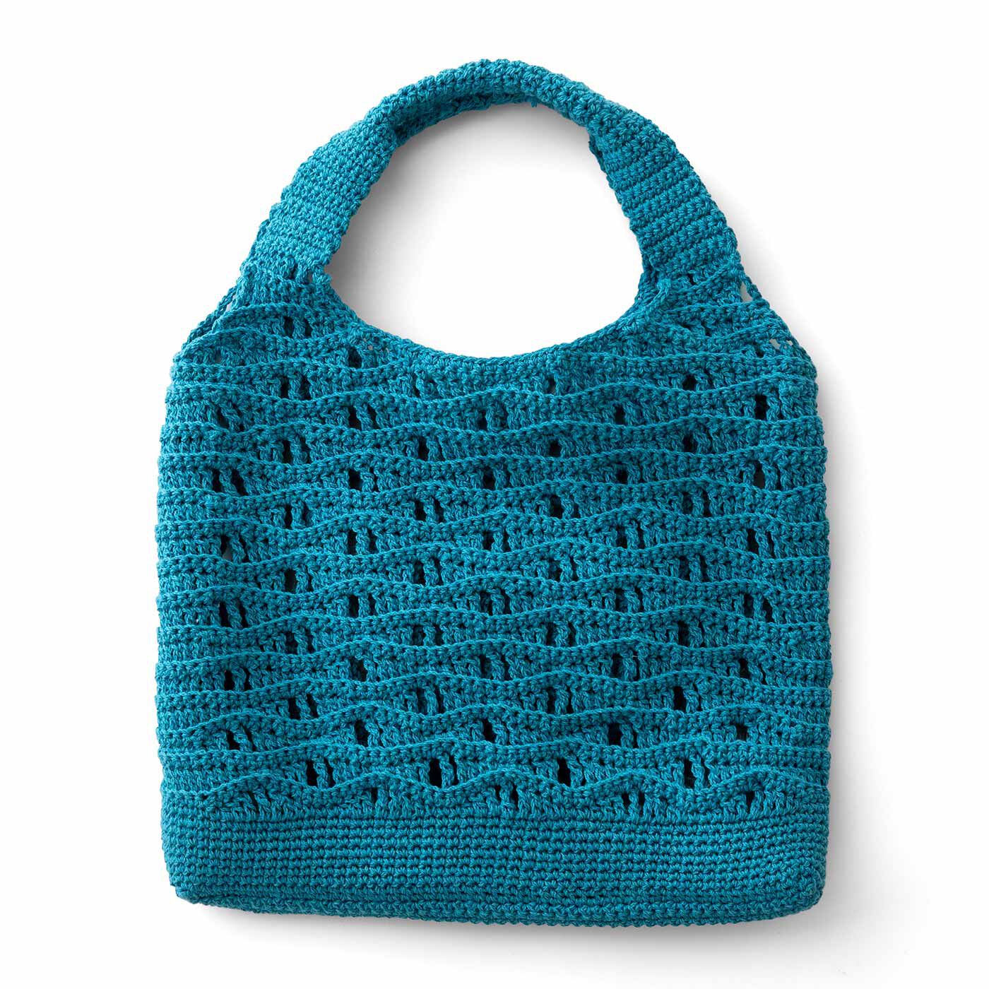 Real Stock|涼しげな編み地が自慢 透け感がおしゃれなかぎ針編みバッグ|6：ターコイズブルーの波模様バッグ