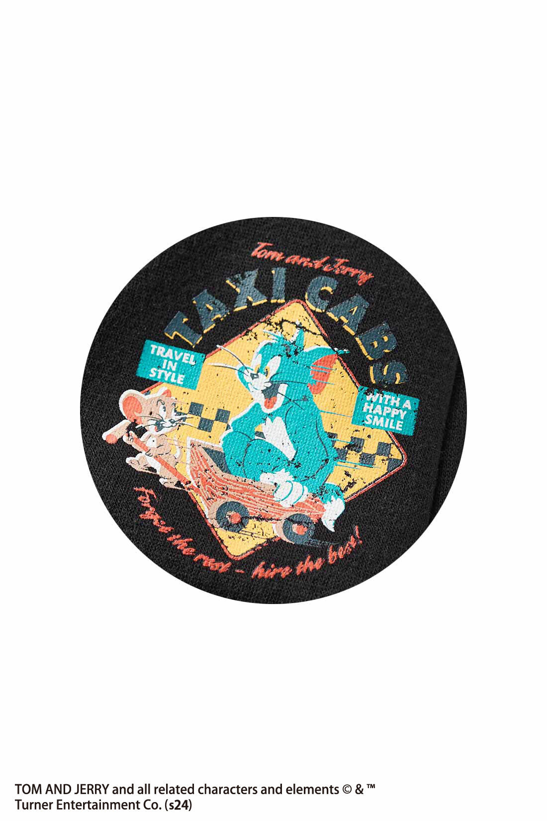 Real Stock|【3～10日でお届け】リブ イン コンフォート TOM and JERRY ヴィンテージ風プリントの裏シャギースカート〈ブラック〉|左ポケットにはさりげなくアートプリントが。やわらかく、伸びがいい裏シャギー素材で着心地〇。