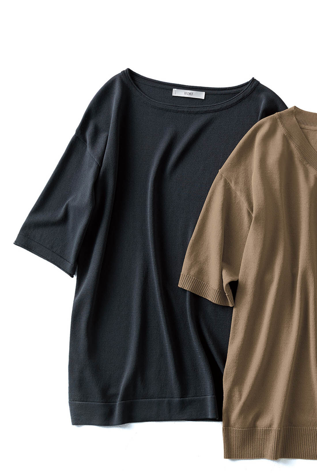 Real Stock|IEDIT[イディット]　接触冷感がうれしい Tシャツライクに着られて上品シンプルに決まるシャリ感ニット〈スミクロ〉|スミクロ