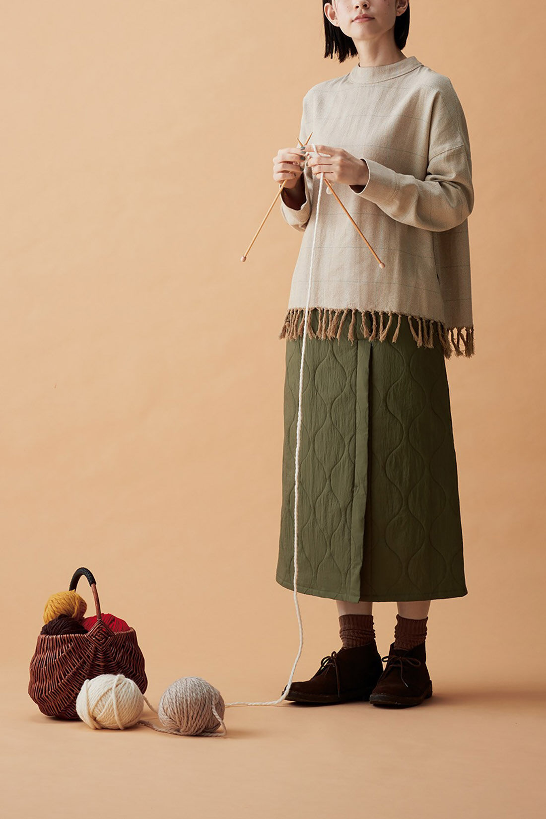 ExpressBOX|サニークラウズ　房飾りしたチェックトップス〈レディース〉|モデル身長162cm/着用サイズM