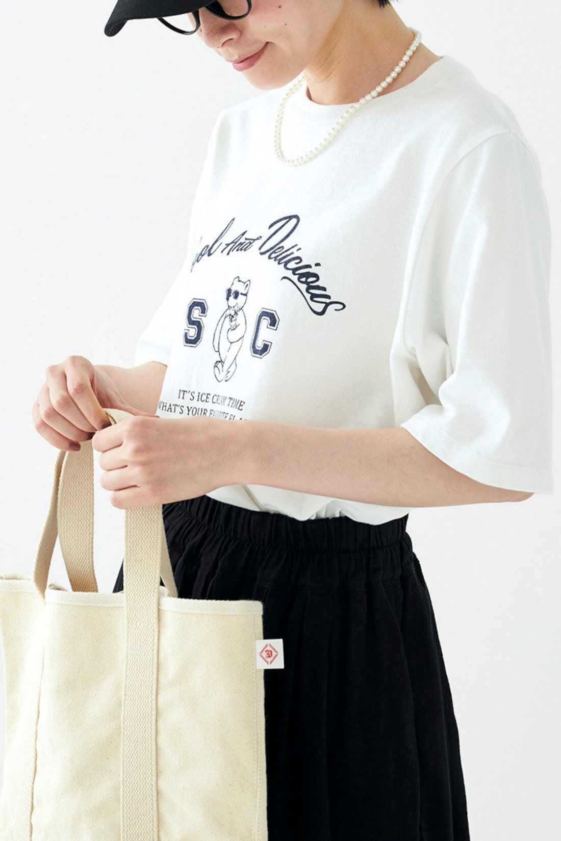 ExpressBOX|サニークラウズ　アイス好きなTシャツ〈レディース〉〈白〉|これ一枚で着こなしがこなれた表情になるオリジナルプリント。