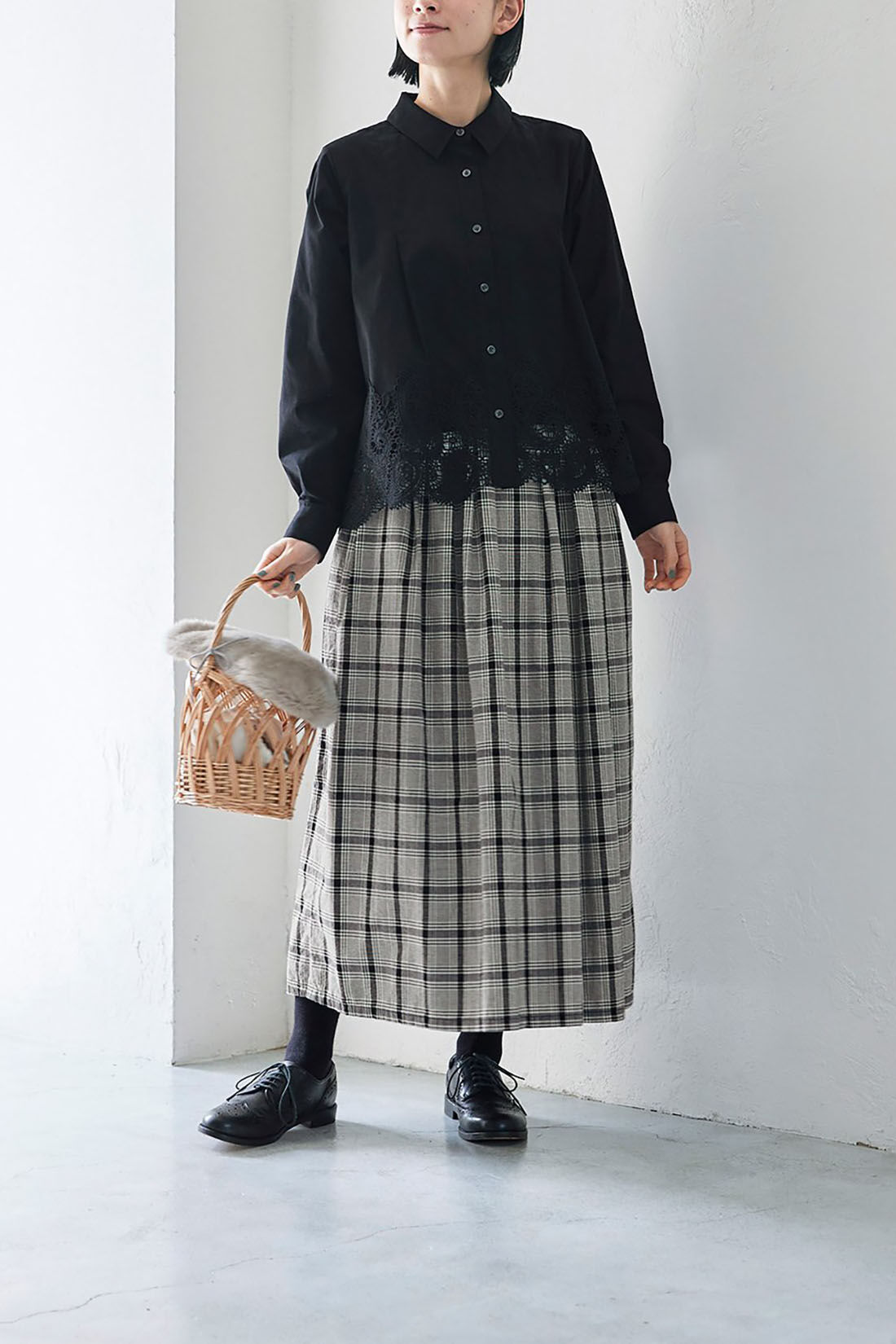 ExpressBOX|サニークラウズ　モノトーンチェックのスカート〈レディース〉