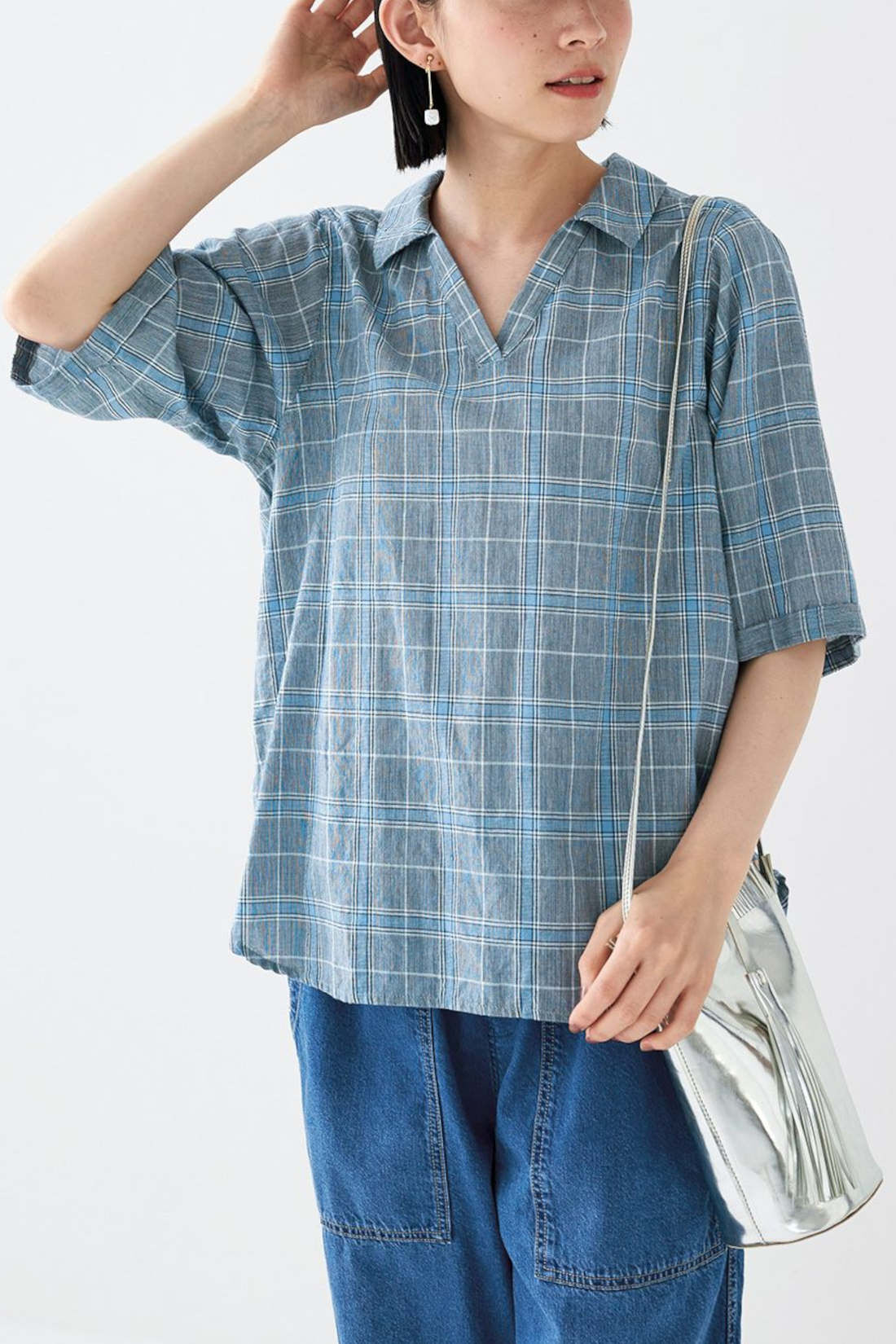 Sunny clouds so-co|サニークラウズ　スキッパーなチェックトップス〈レディース〉〈2〉|合わせやすいちょうどいい丈で作っています。