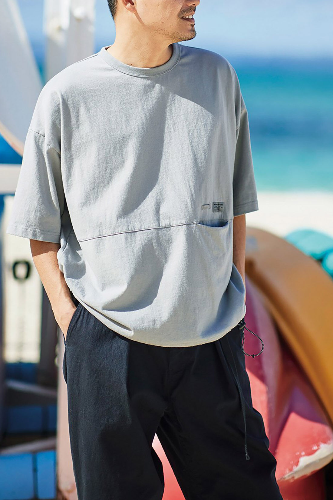 Sunny clouds so-co|サニークラウズ　すそが絞れるTシャツ〈メンズ〉グレー