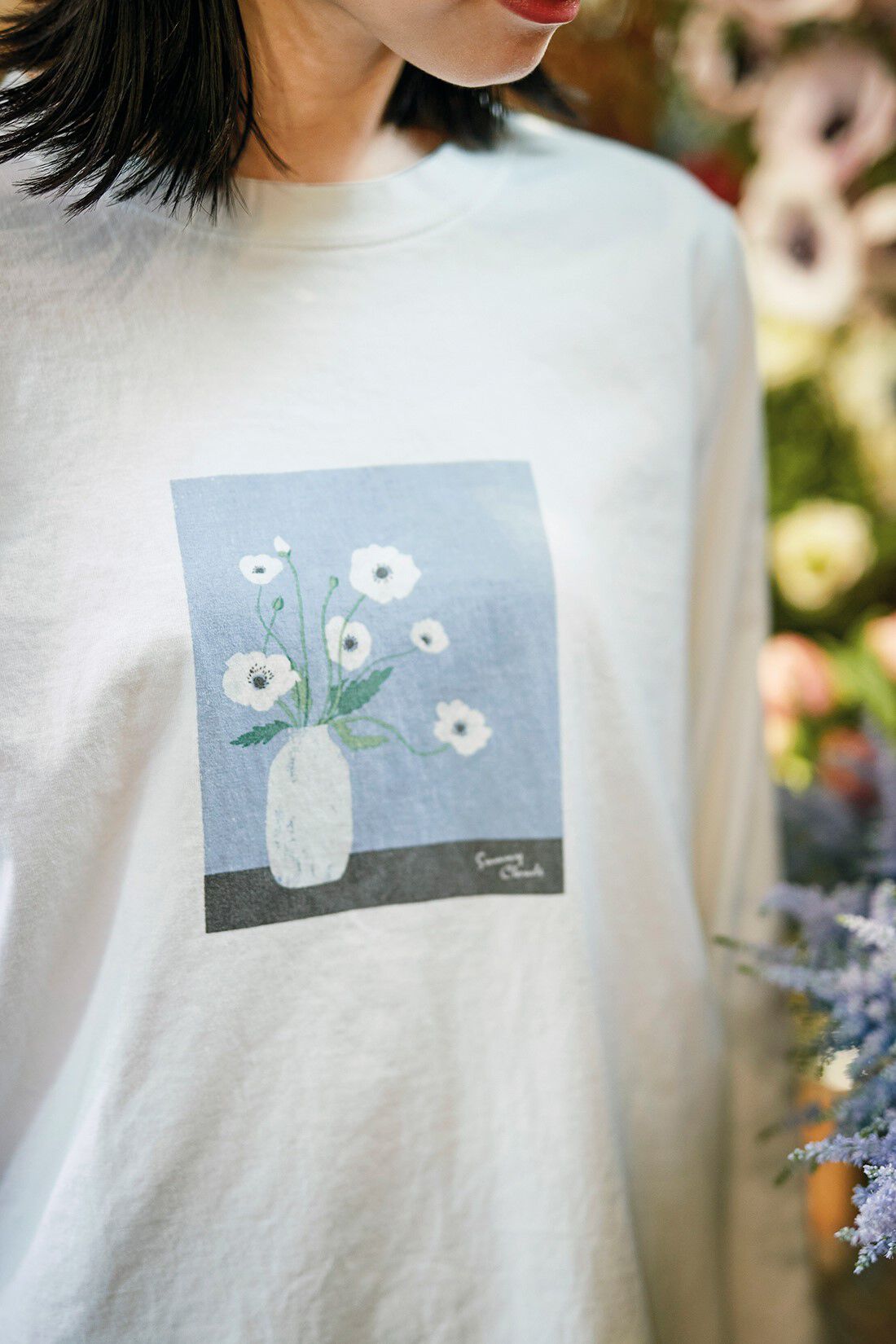 Sunny clouds so-co|サニークラウズ 花の絵Tシャツ〈レディース〉アネモネ