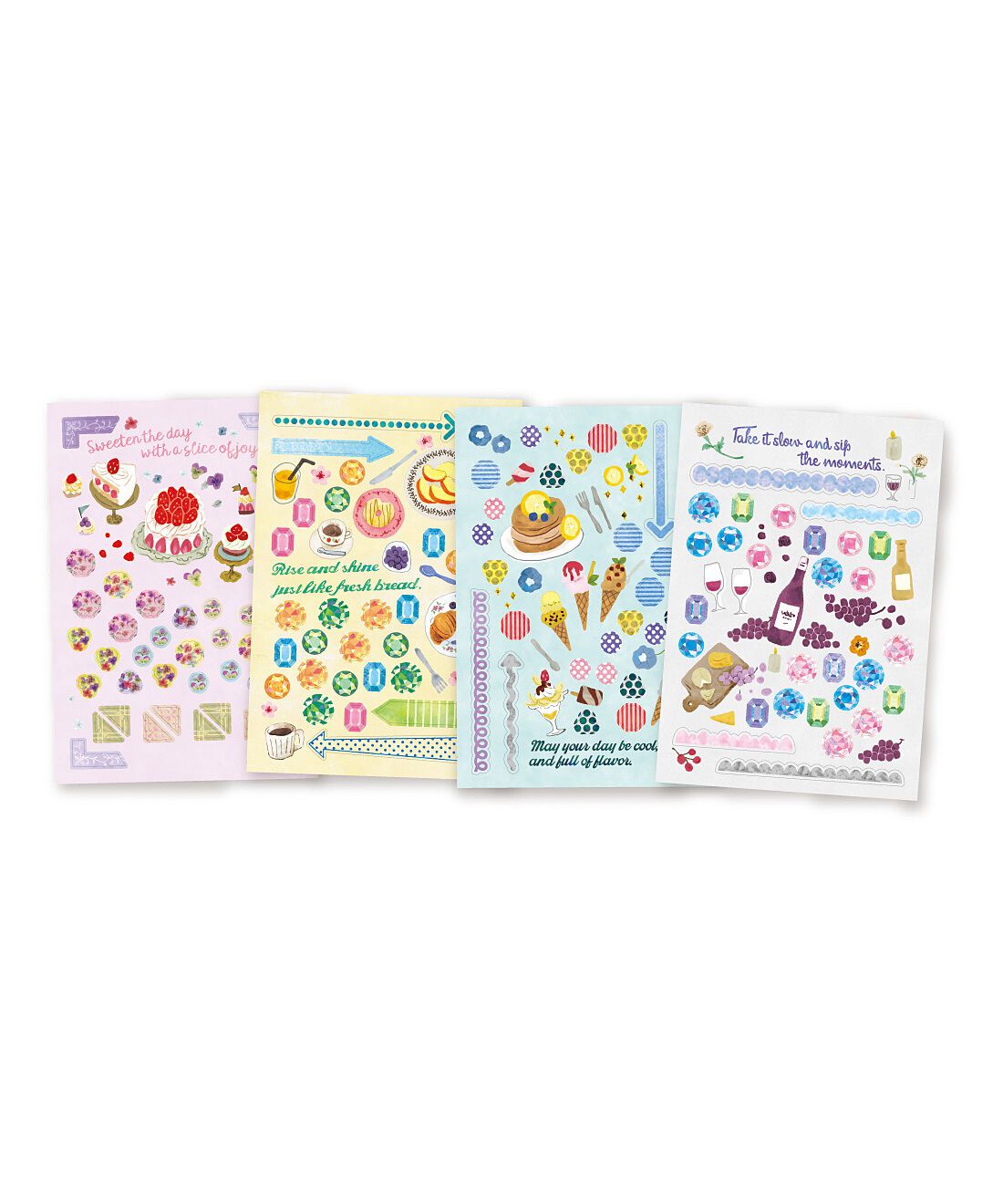 フェリシモメリー|なんてことない予定がかわいくなる　手帳シールセットの会|●１回のお届けセット例です。　〈おいしい時間〉