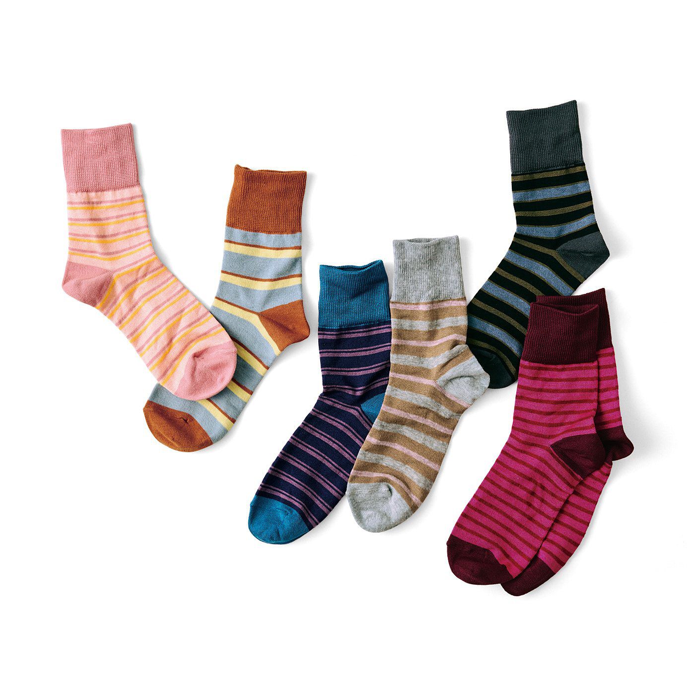 フェリシモメリー|奈良の靴下屋さんで作った　残り糸が織りなすハーモニー　コットン混ボーダー靴下の会