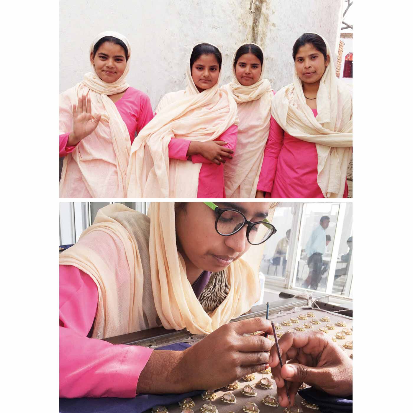 フェリシモメリー|Made in India 繊細なビーズ刺しゅうが美しい存在感たっぷりなマルチチャーム〈ベージュ〉|インドのデリー北部。村で受け継がれる伝統の技術を生かしたアクセサリーづくりに励む女性たち。