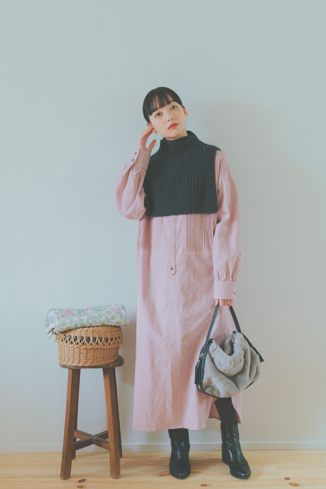 MEDE19F|福田麻琴さん ネック アームウォーマー セット〈グレー〉のコーディネート