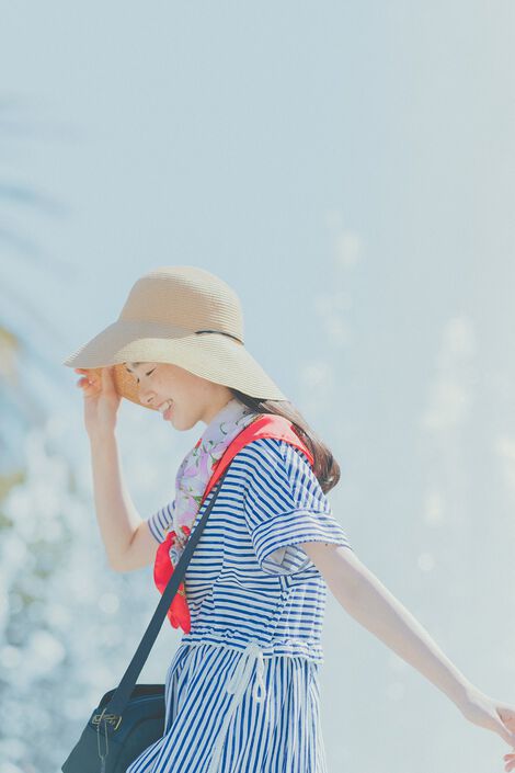 avecmoi|サニークラウズ海色ストライプワンピ〈レディース〉とはまじやわらかシューティ〈ＷＨ〉リブインのコーディネート
