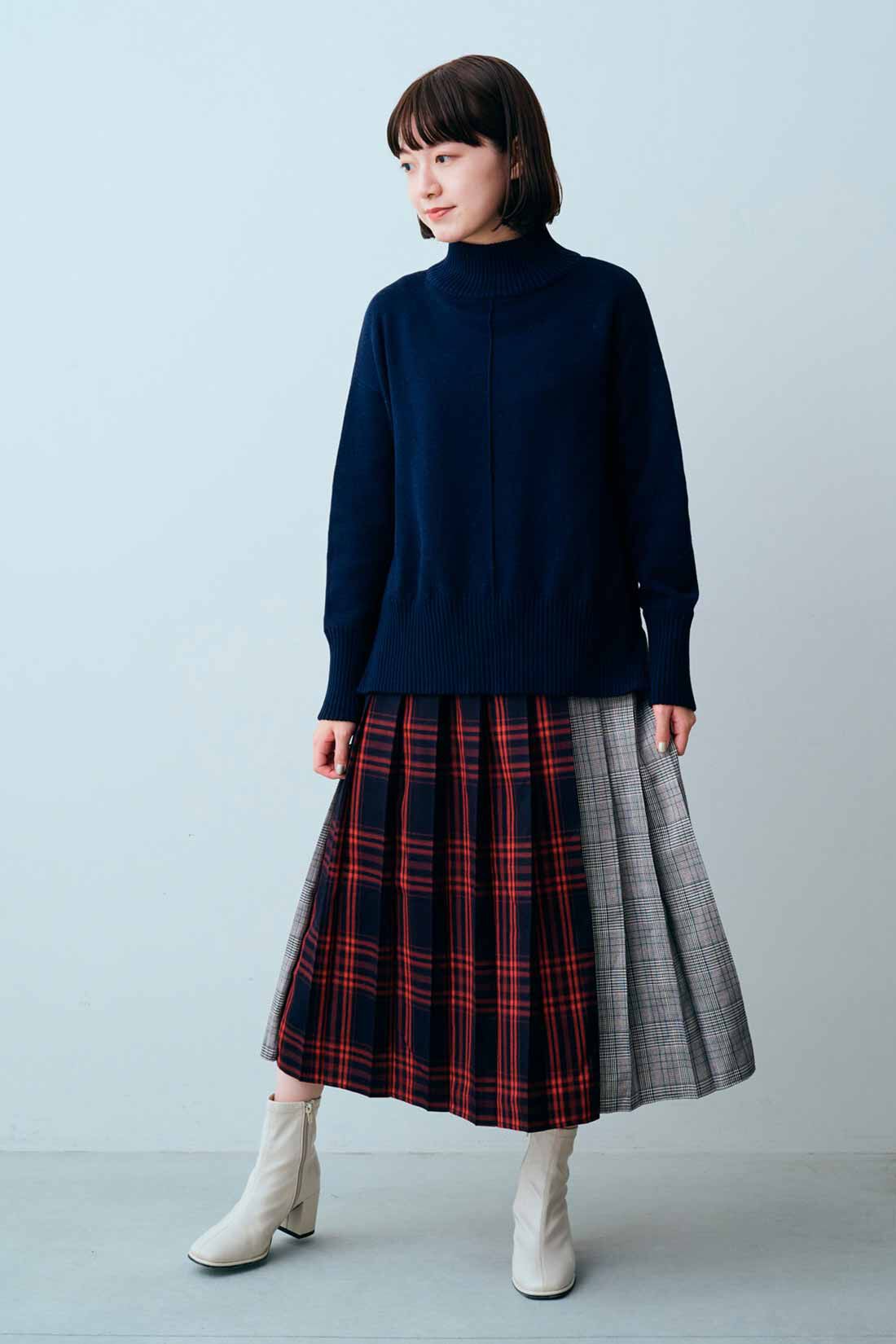 IEDIT|IEDIT[イディット]　小森 美穂子さんコラボ チェック柄を切り替えた 着映えキルトスカート〈レッド〉|モデル身長：163cm　着用サイズ：M