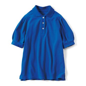 IEDIT | コットン100% かのこ編み パフスリーブ ポロシャツ〈青〉